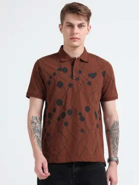 Bronson -Printed  Polo T Shirt - Coffee