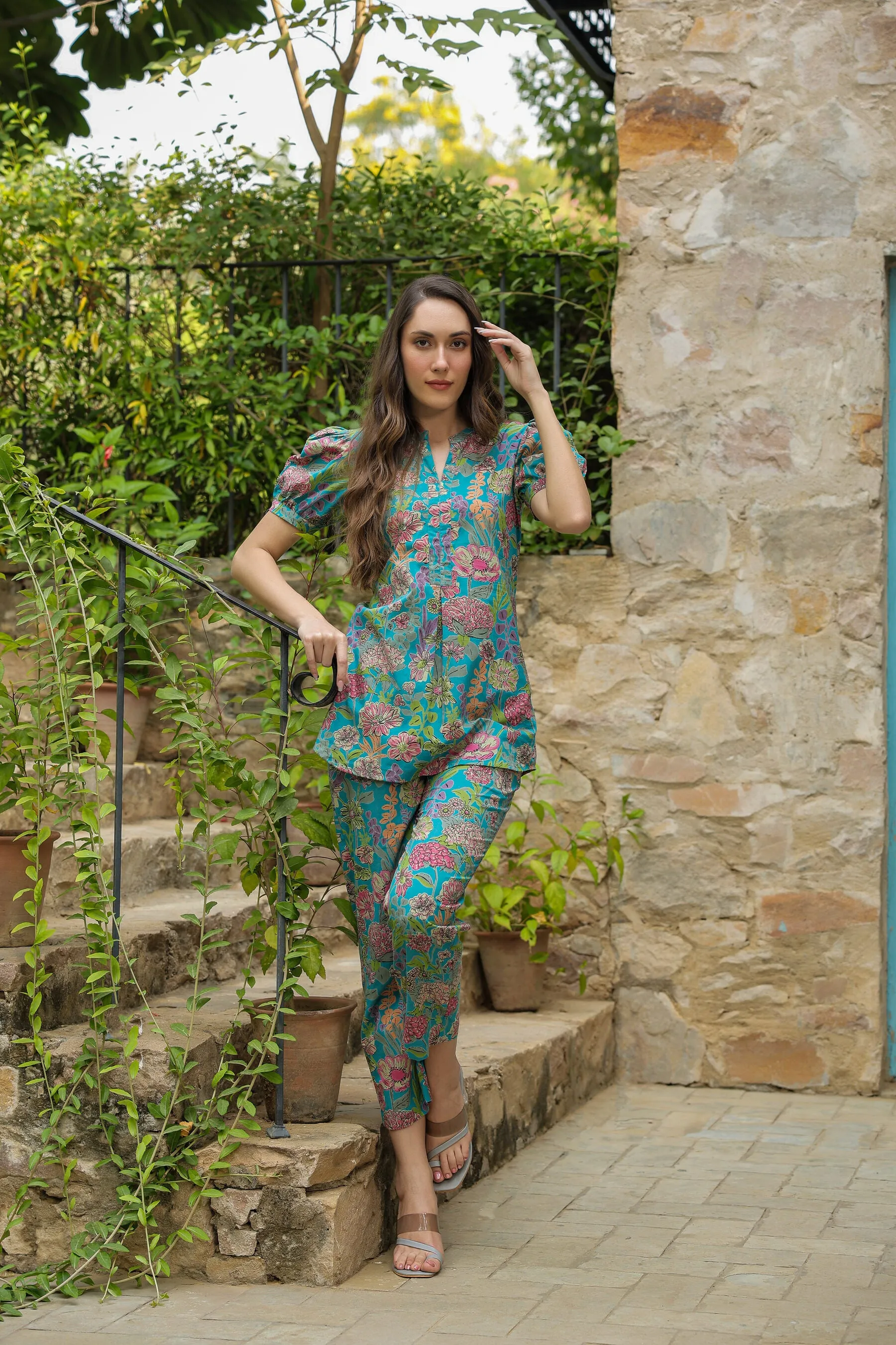 Caribbean escape cotton Loungewear Top Set