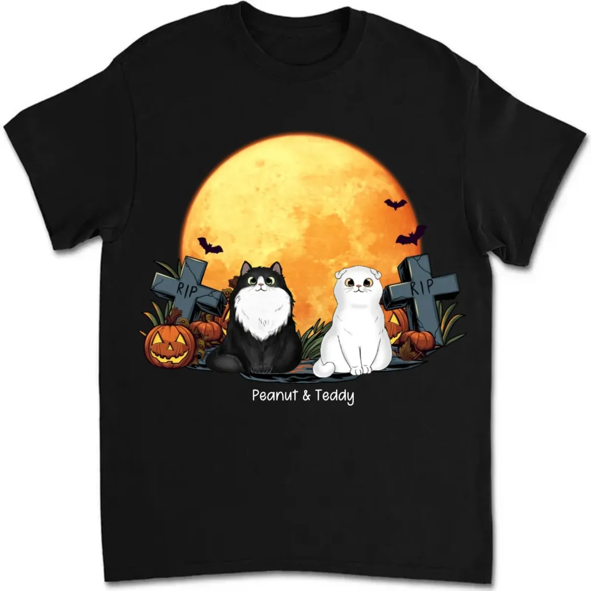 Cat Lovers - Cats In Moonlight Halloween - Personalized Unisex T-shirt