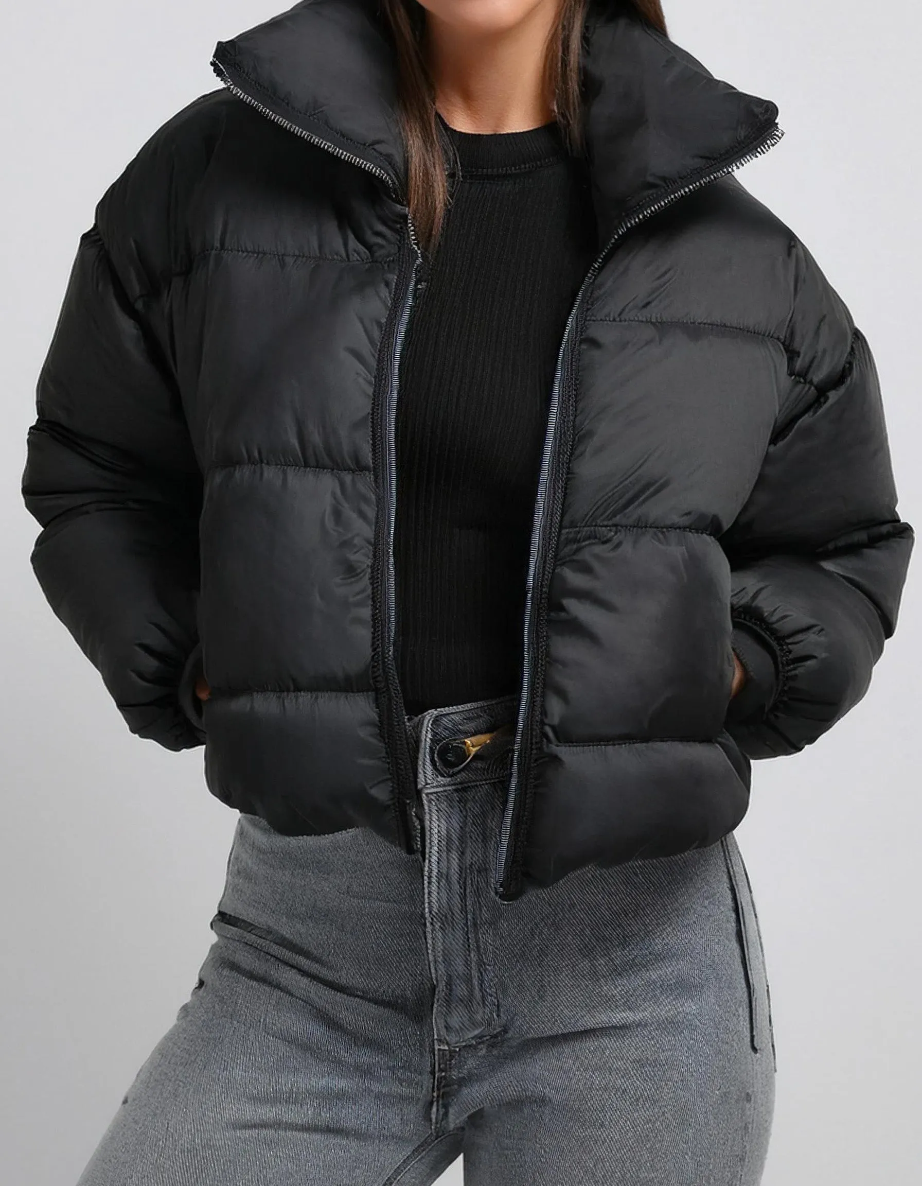 Charcoal Cropped Puffer Jacket