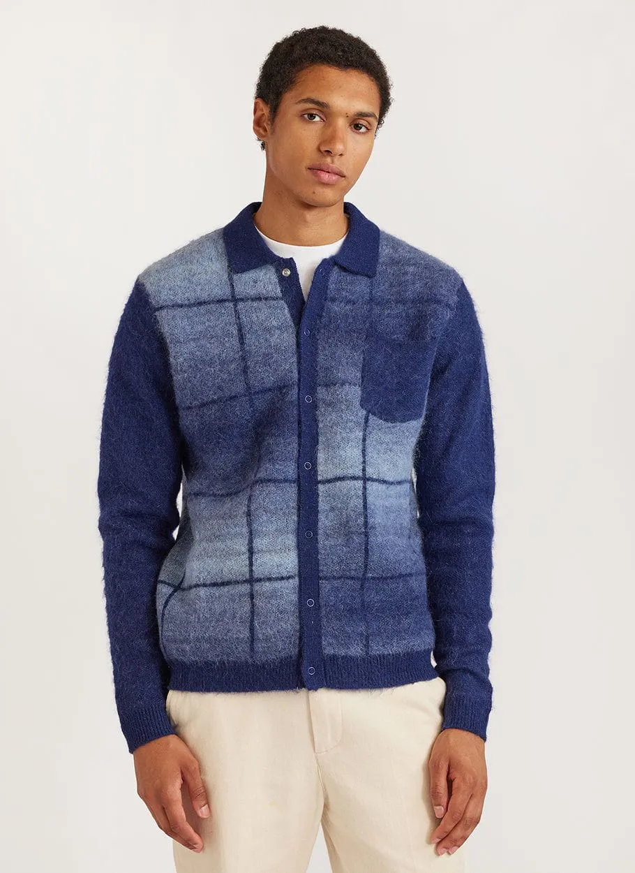 Checker Gradient Bobcat Cardigan | Mohair | Navy