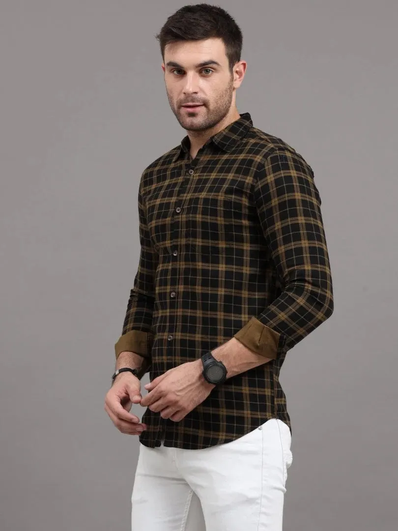 Checkered Cut Away Collar Casual Shirt