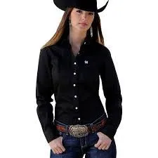 Cinch Ladies Long Sleeved Solid Black Shirt - MSW9164027