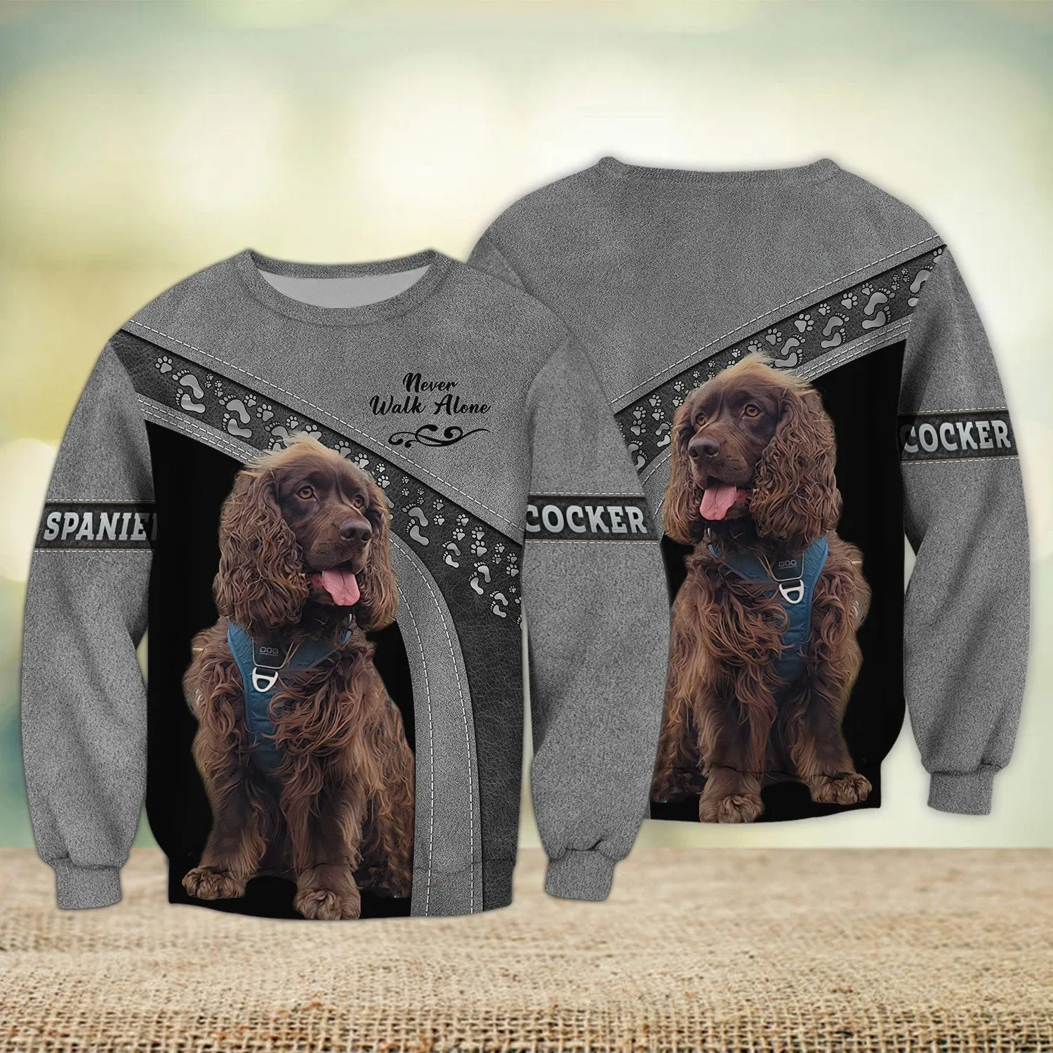 Cocker Spaniel Love Grey Never Walk Alone 3D Full Print Sweatshirt Christmas Shirts