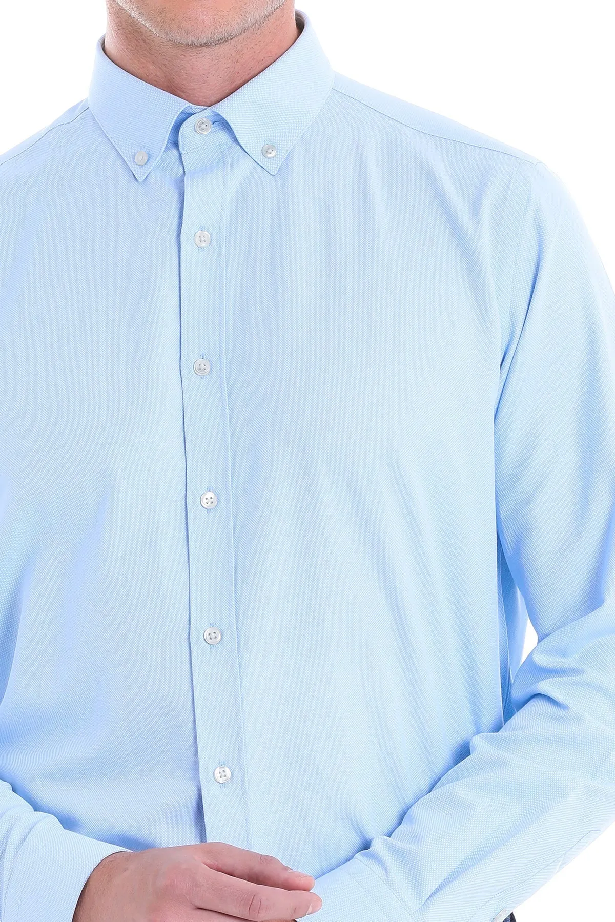 Comfort Fit Plain Cotton Blend Light Blue Casual Shirt