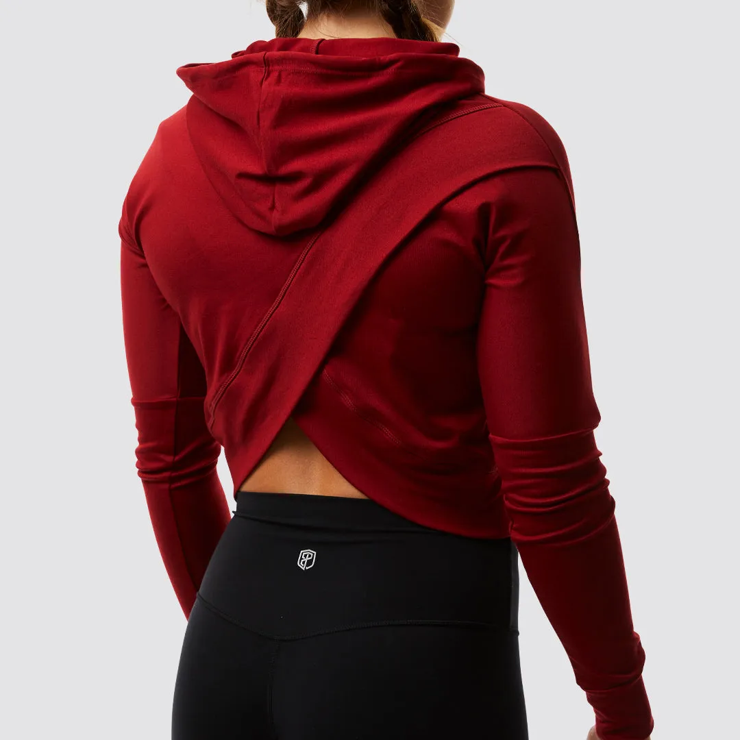 Criss Cross Crop Hoodie (Wine)