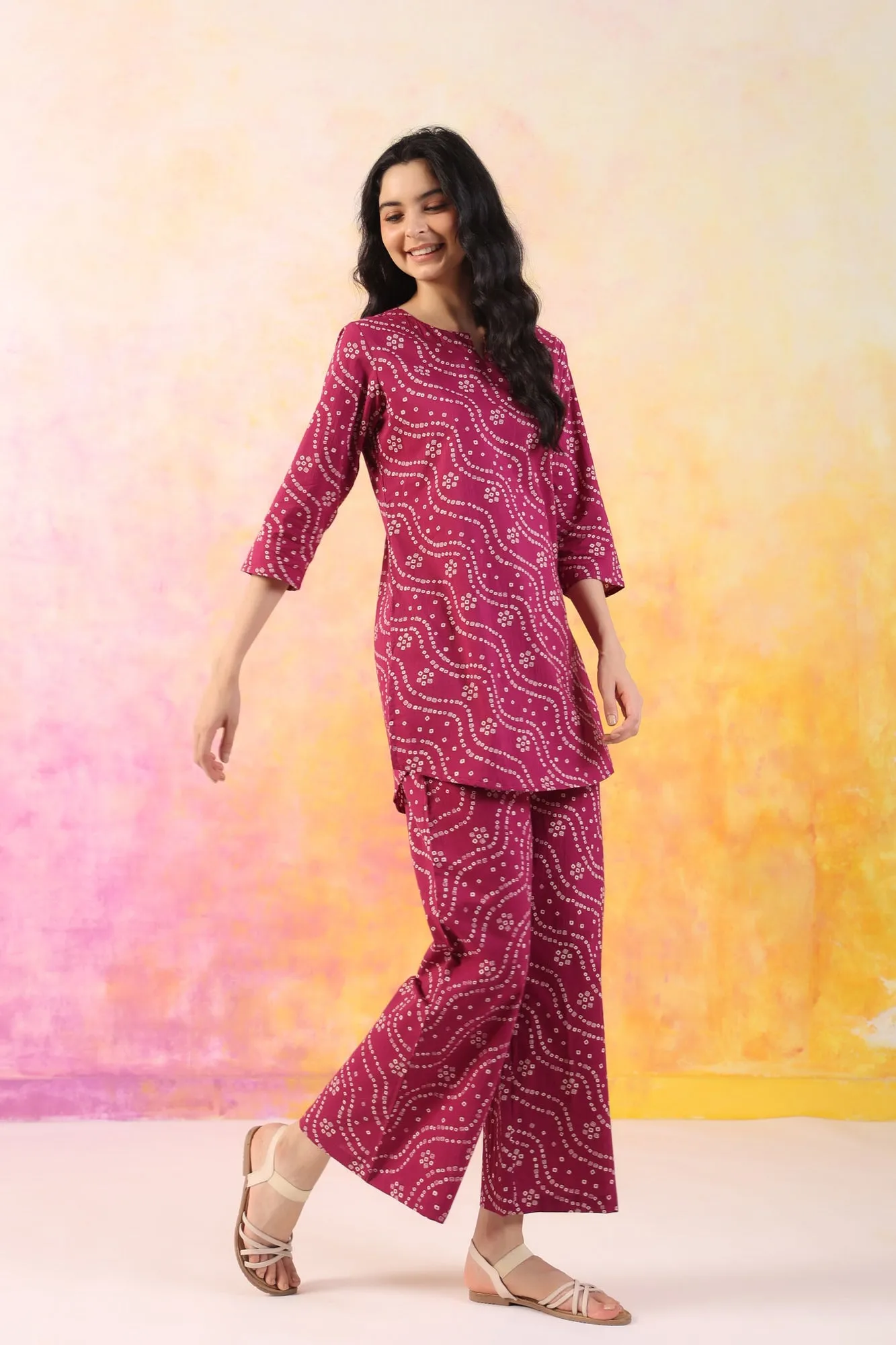 Cultural Charm Cotton Palazzo Loungewear Set