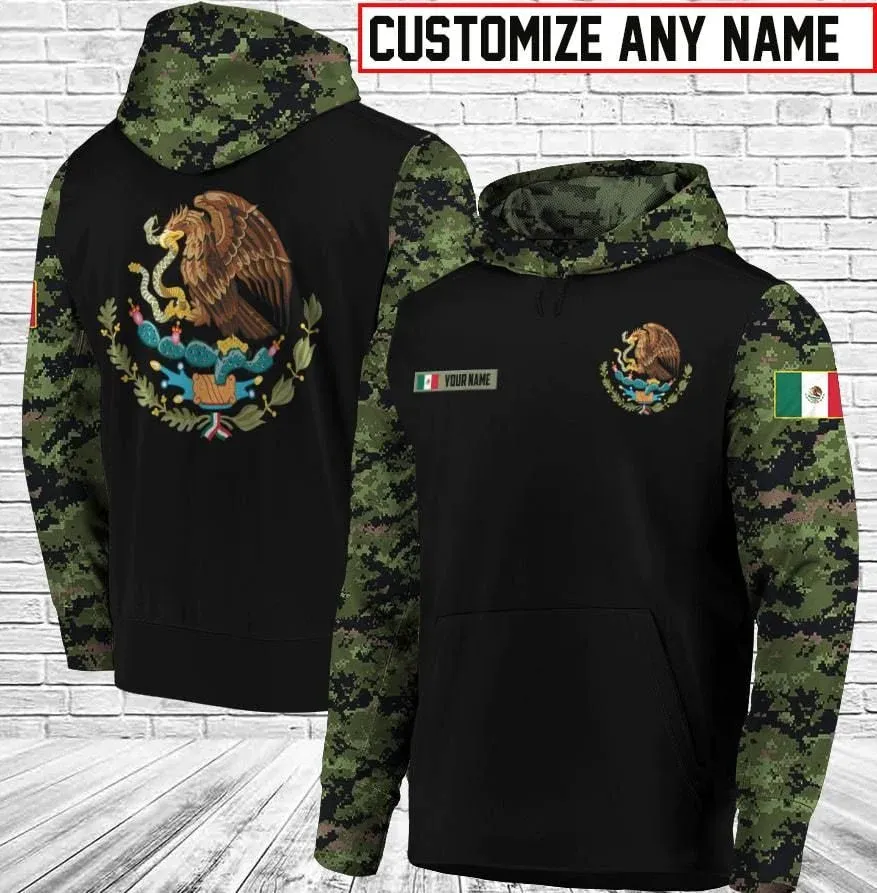 Custom Name 3D Full Printed Mexican Hoodie, Eagle Mexico Hoodies, Hoodies For Mexican Friend