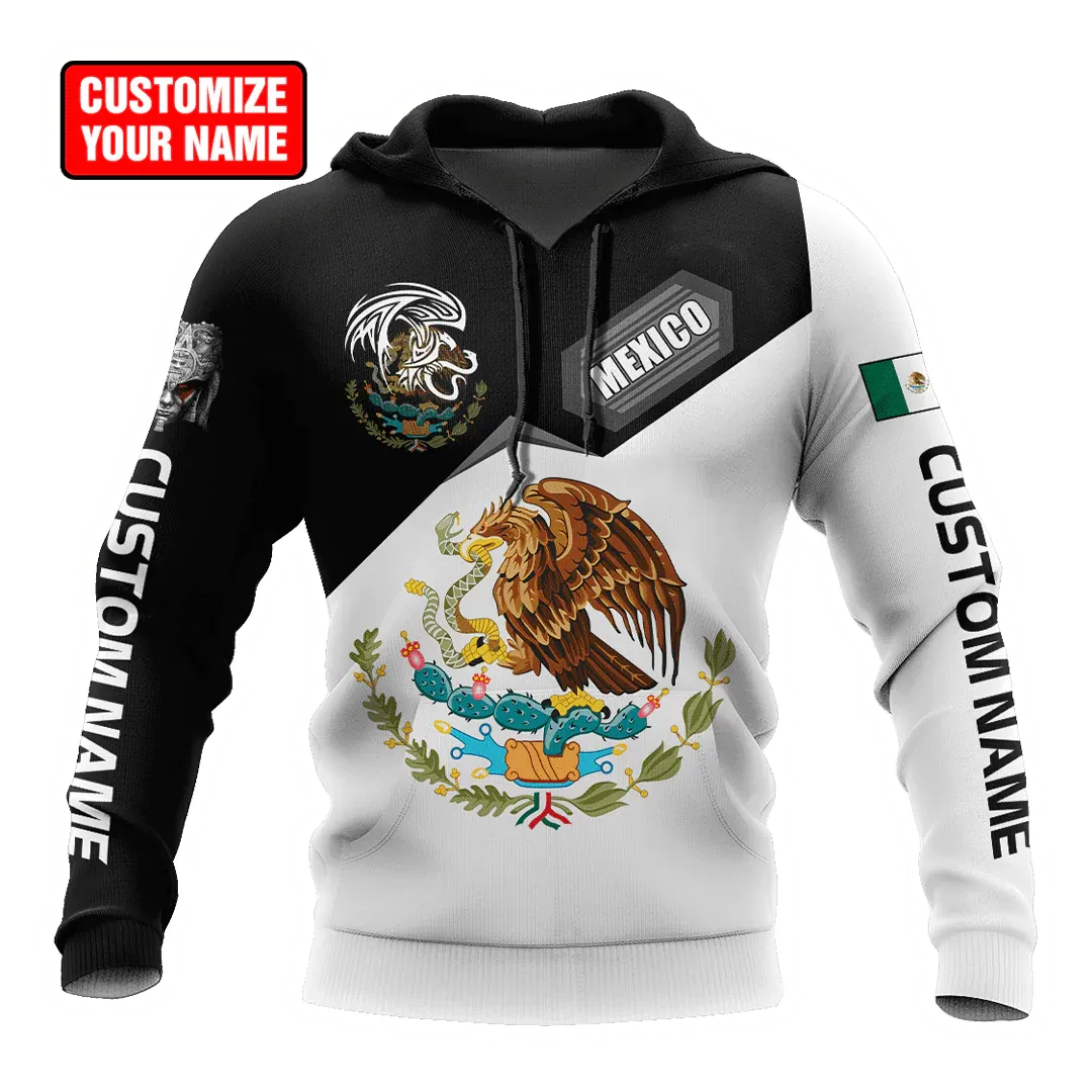 Custom Name 3D Full Printed Mexican Hoodie, Eagle Mexico Hoodies, Hoodies For Mexican Friend