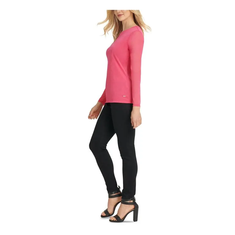 DKNY Women's Hot Pink Sheer Long Sleeved Top Shirt