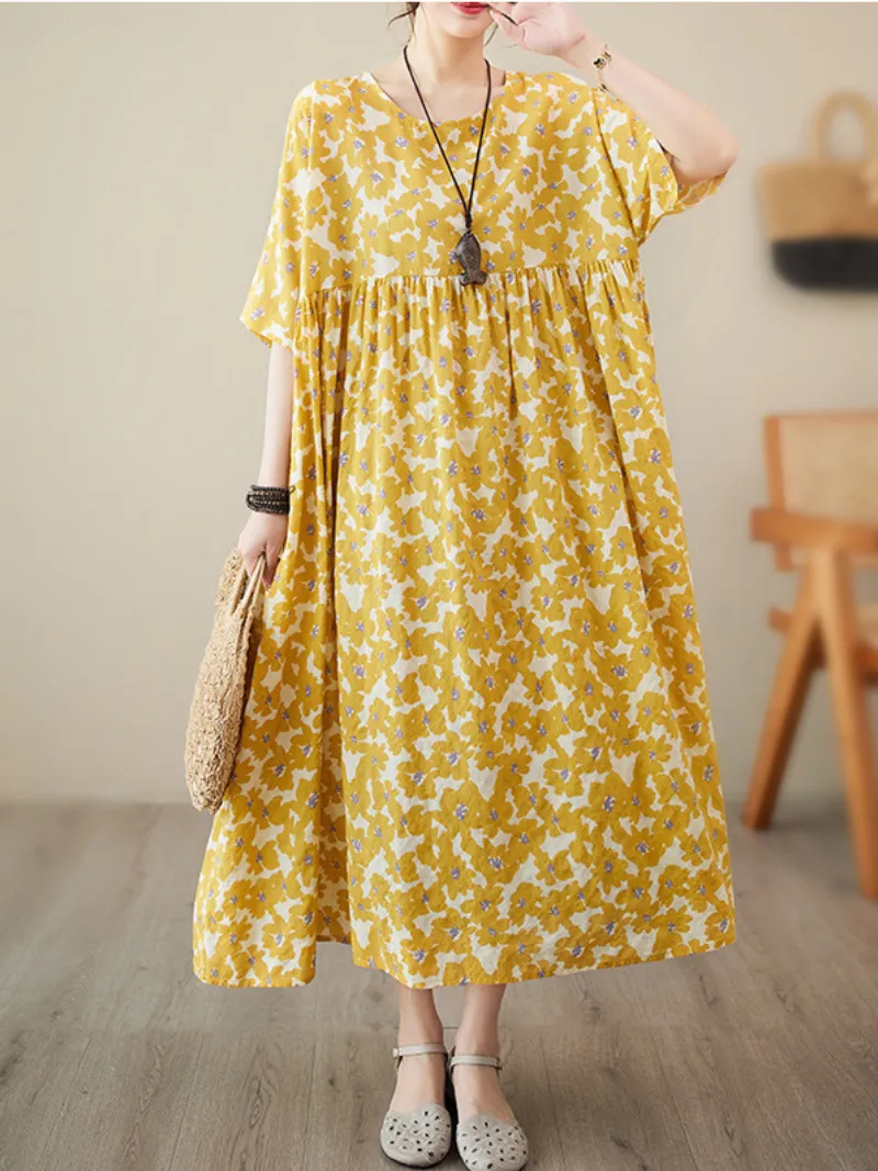 Drop a picture Cotton Round Neck Smock Dress