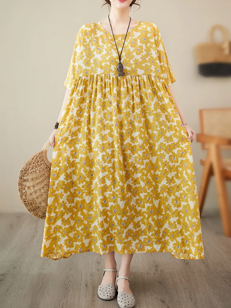 Drop a picture Cotton Round Neck Smock Dress