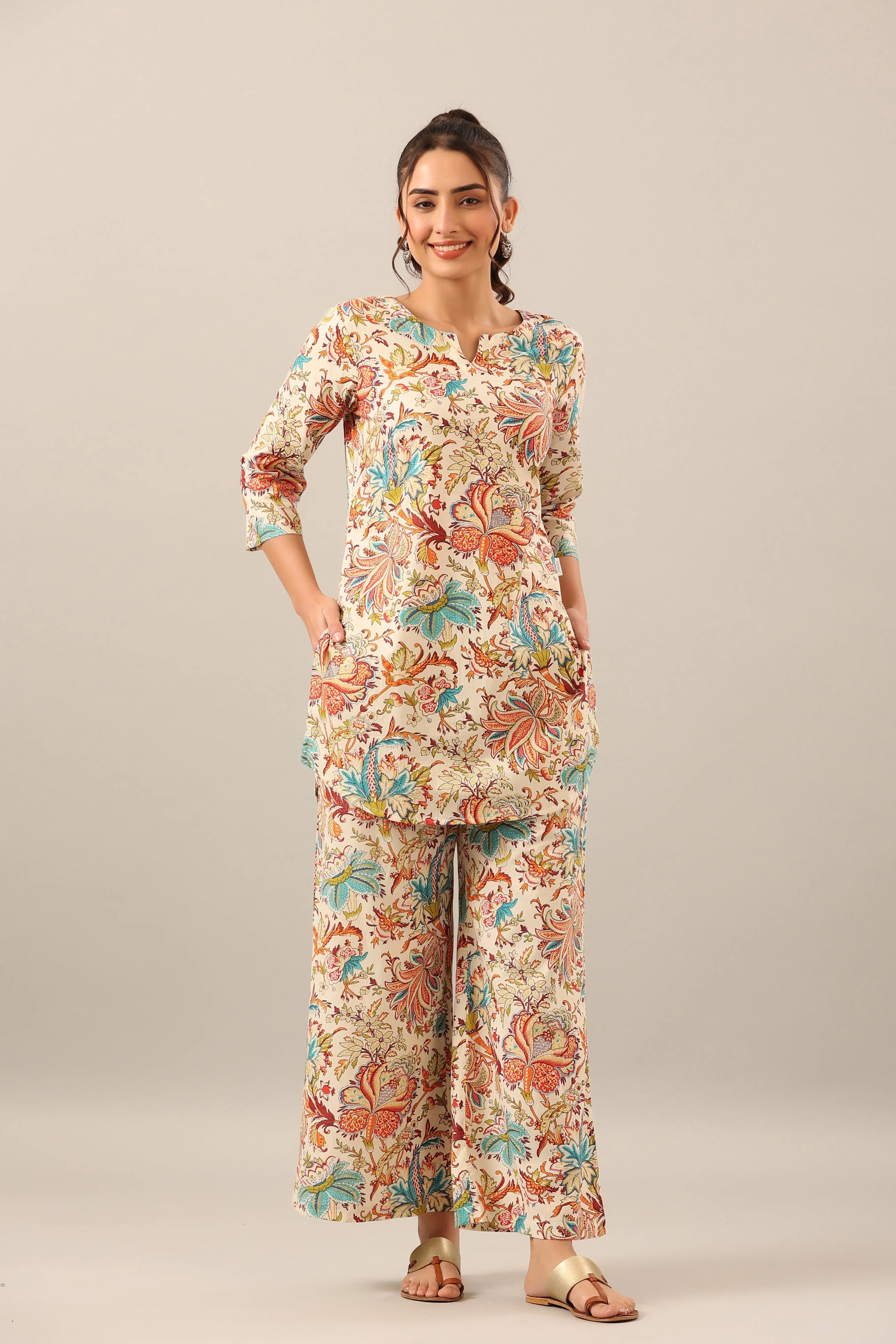 Ethnic Jaal on Cotton Palazzo Loungewear Set