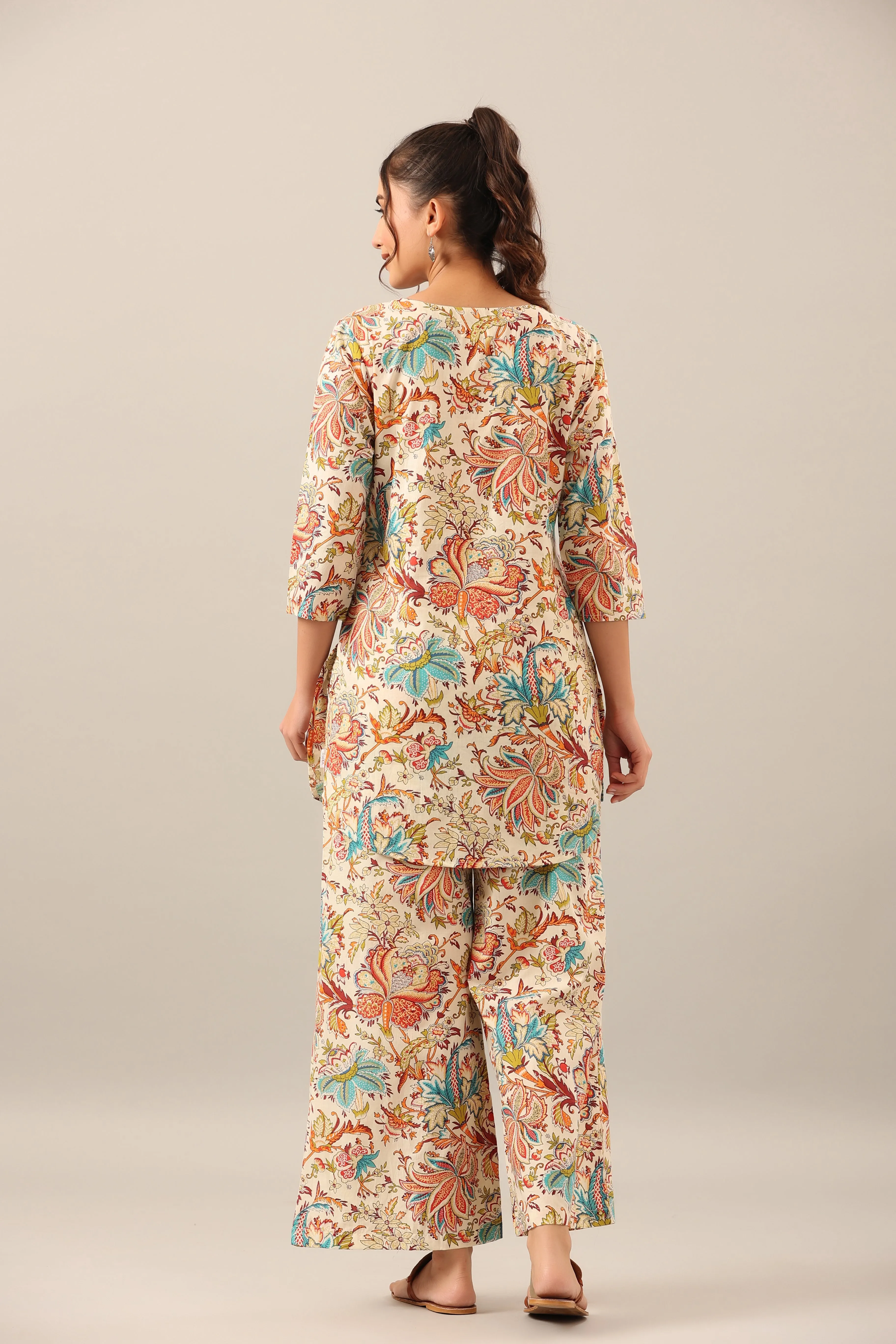 Ethnic Jaal on Cotton Palazzo Loungewear Set