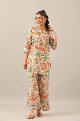 Ethnic Jaal on Cotton Palazzo Loungewear Set