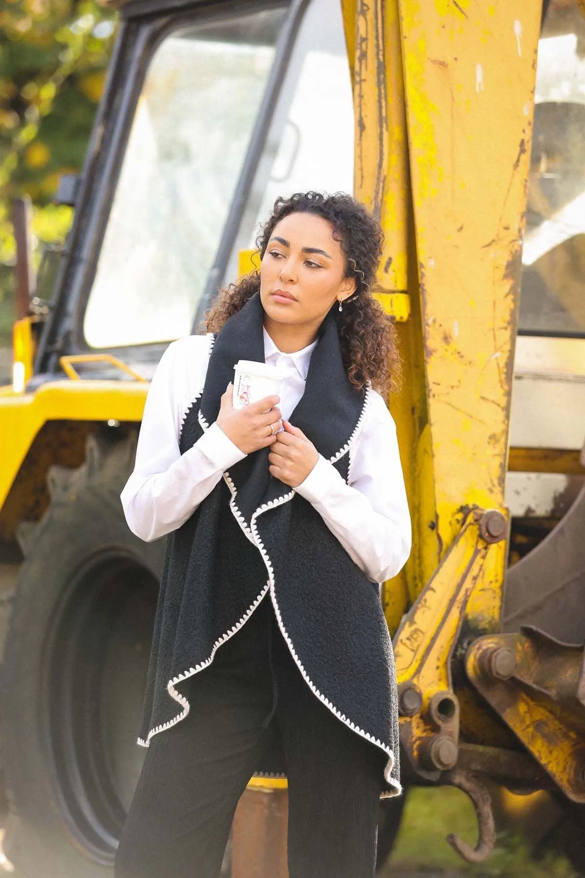 Faux Stitch Detail Drape Collar Vest