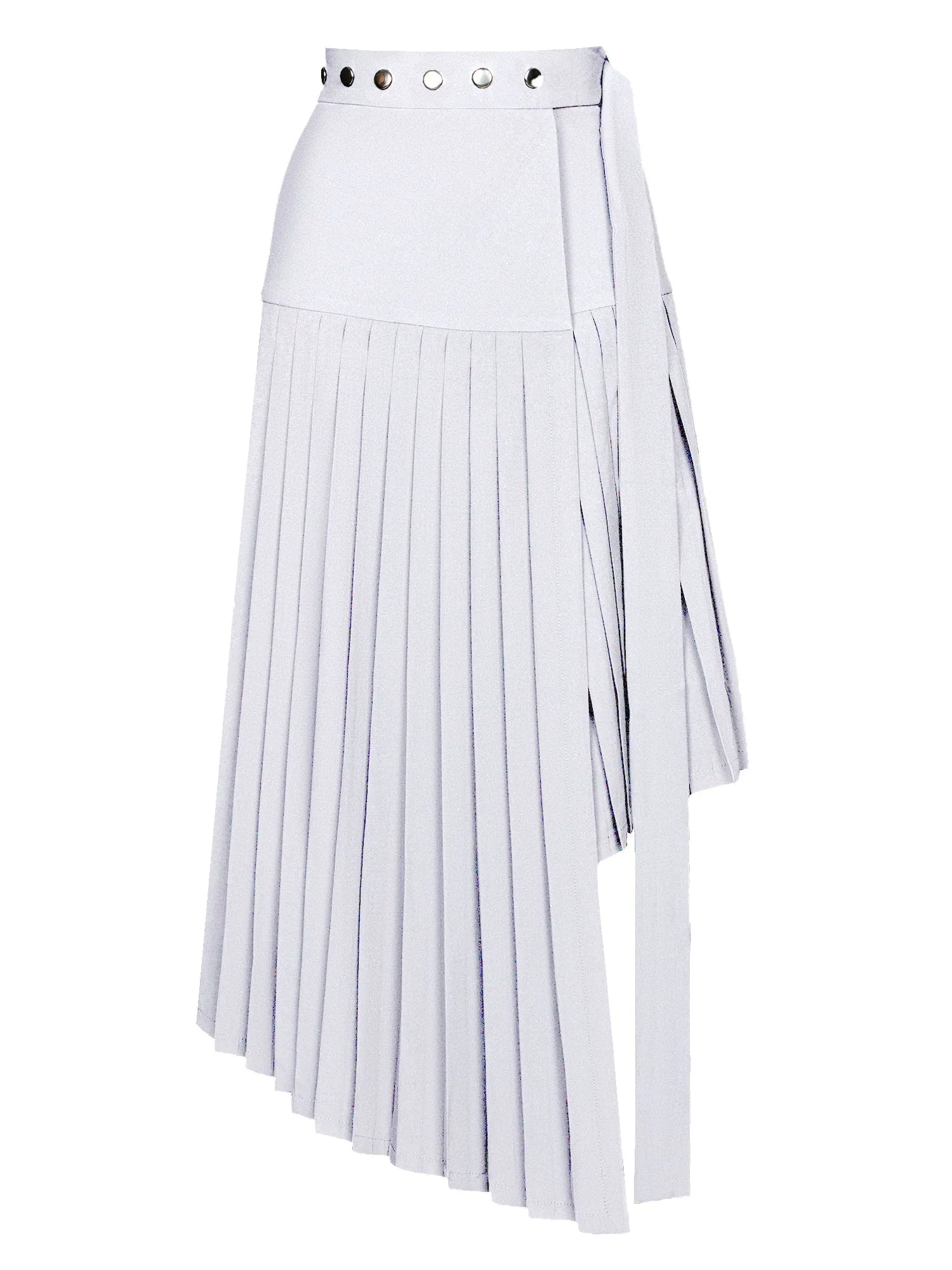 Gray Midi High-Waist Asymmetrical Pleated Skirt