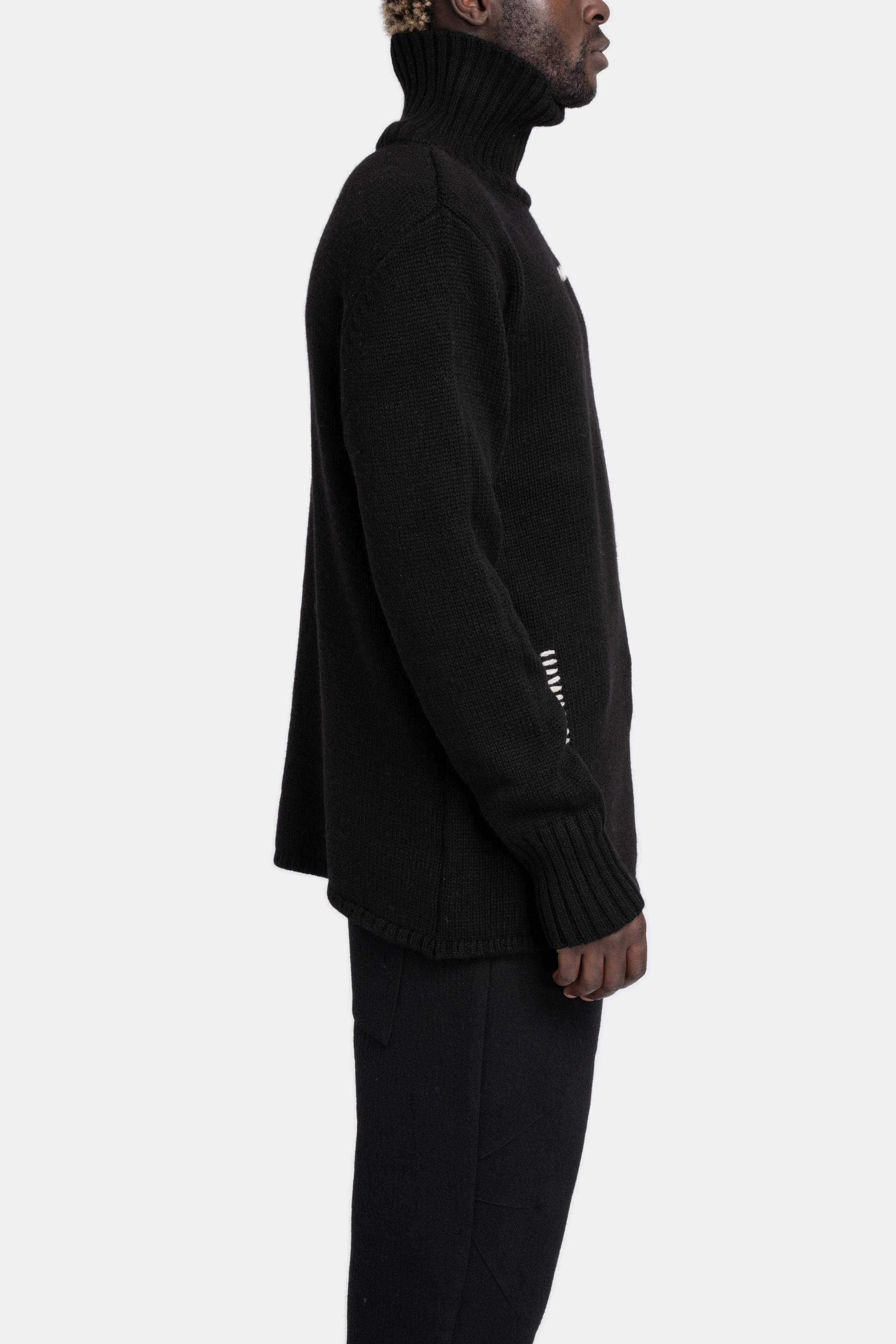 High neck scar-stitch detail knit sweater