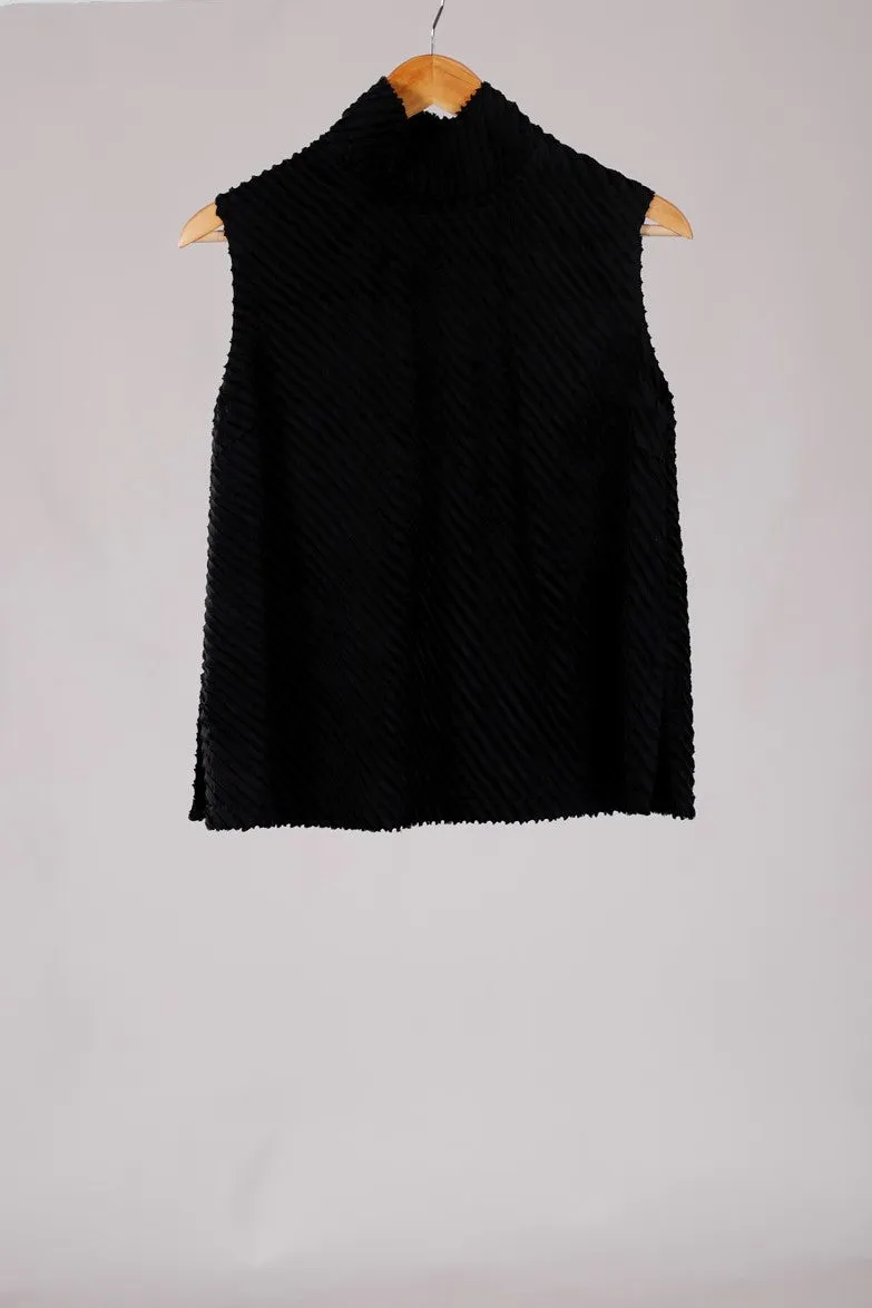 High Neck Sleeveless Textured Chanderi Top