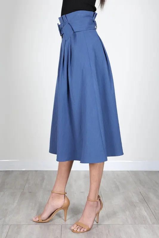 High Waist Midi Skirt-Blue