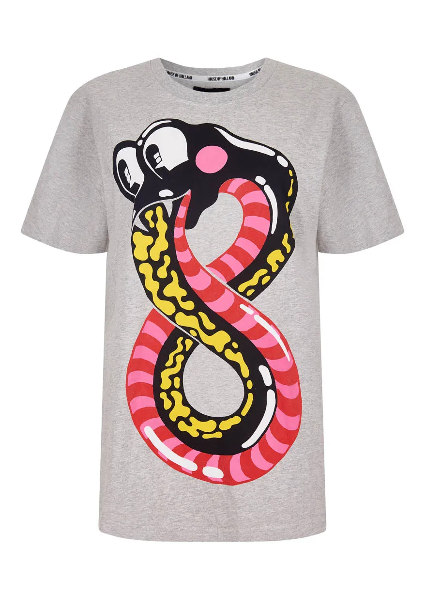 House of Holland @hattiestewart 'Snake' Grey Graphic Tee