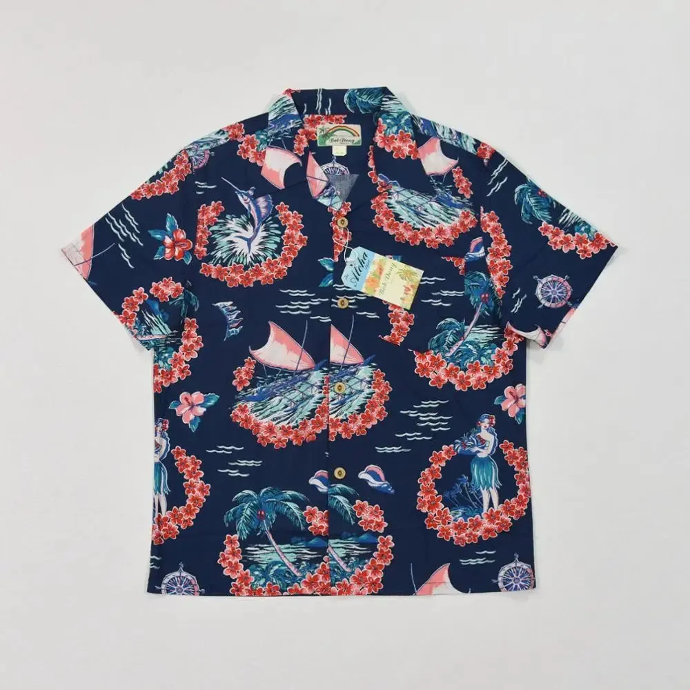 Hula Girls Hawaiian Surf Shirts Men Floral Short Sleeves