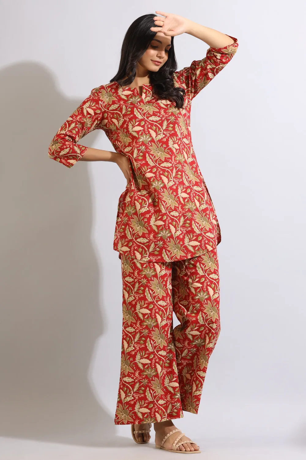 Indi Jaal Cotton Maroon Palazzo Loungewear Set