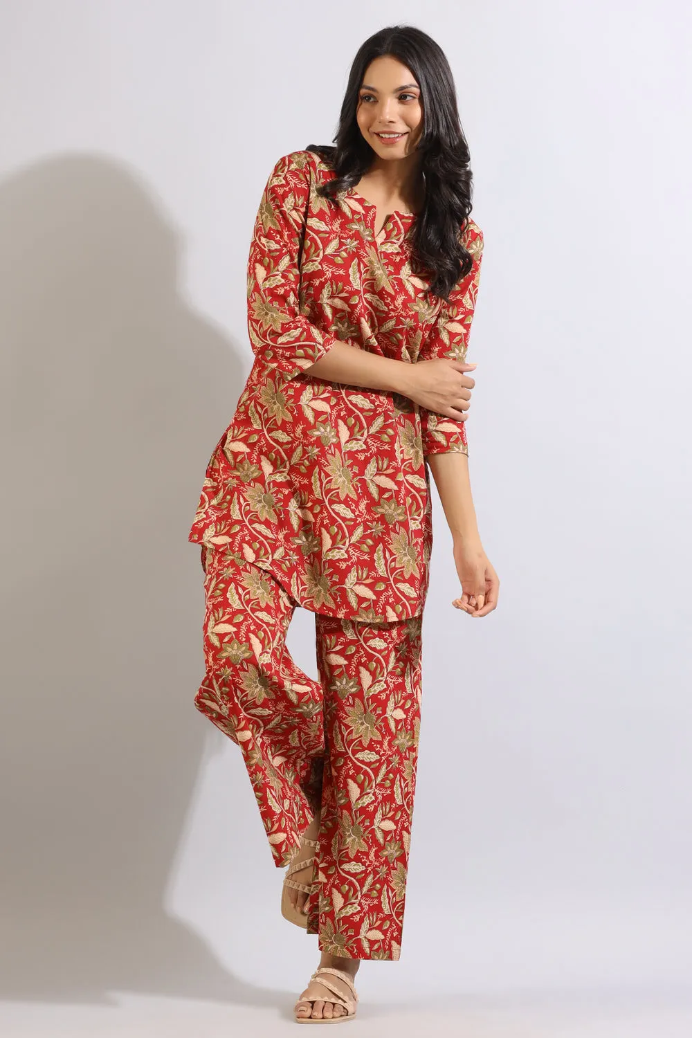 Indi Jaal Cotton Maroon Palazzo Loungewear Set