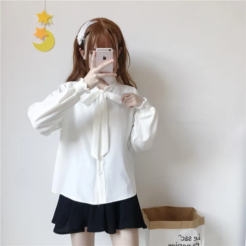 Kawaii Long Sleeved Shirt With Bowknot