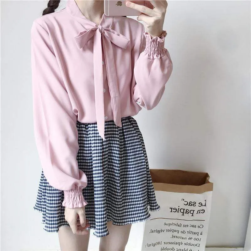 Kawaii Long Sleeved Shirt With Bowknot