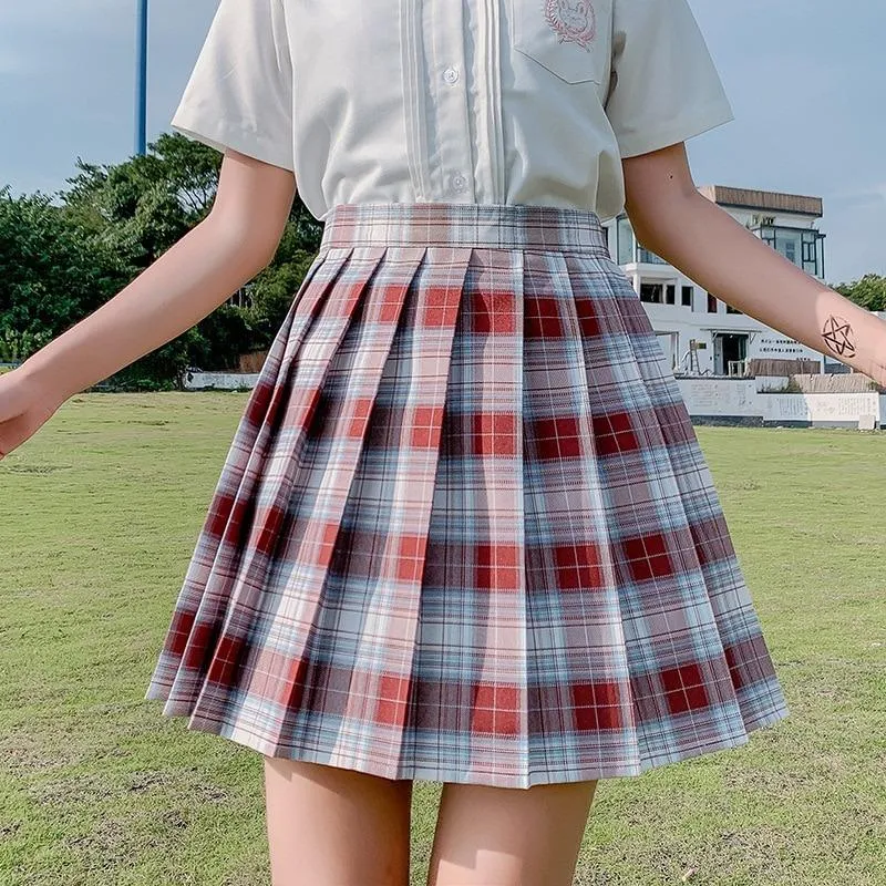 Korean High Waist Plaid Pleated Mini Skirt