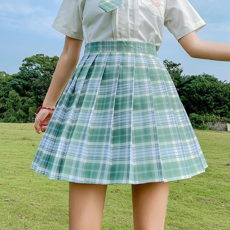 Korean High Waist Plaid Pleated Mini Skirt