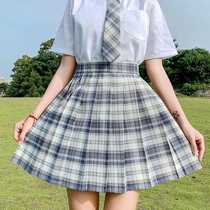 Korean High Waist Plaid Pleated Mini Skirt