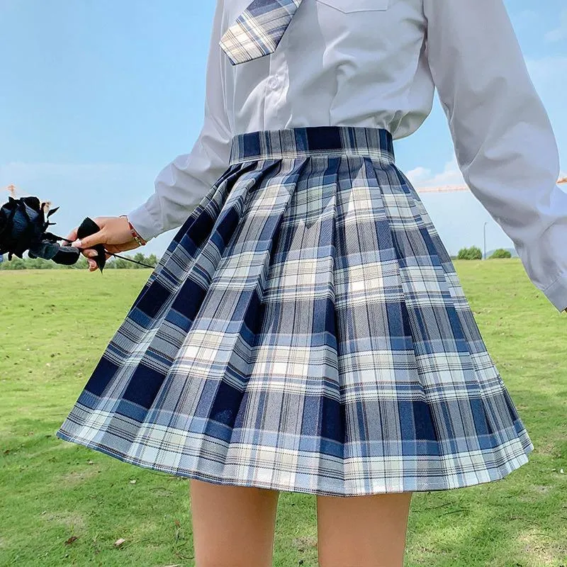 Korean High Waist Plaid Pleated Mini Skirt