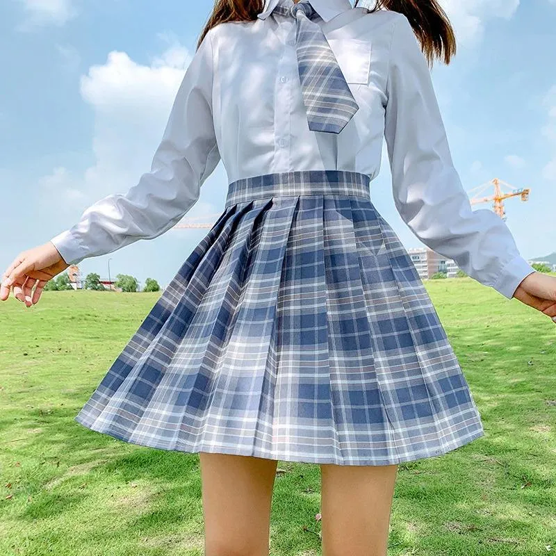 Korean High Waist Plaid Pleated Mini Skirt