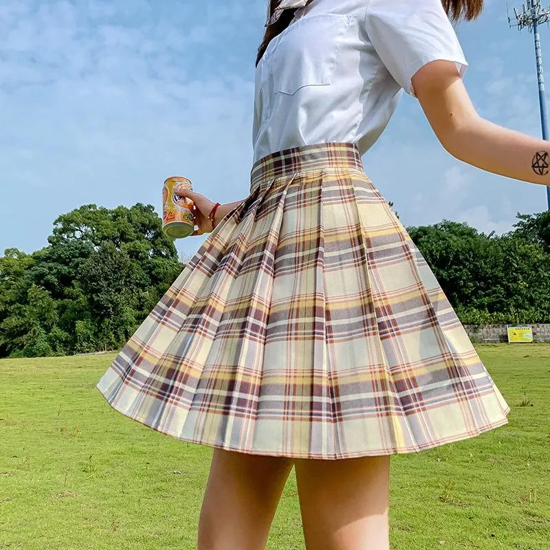 Korean High Waist Plaid Pleated Mini Skirt