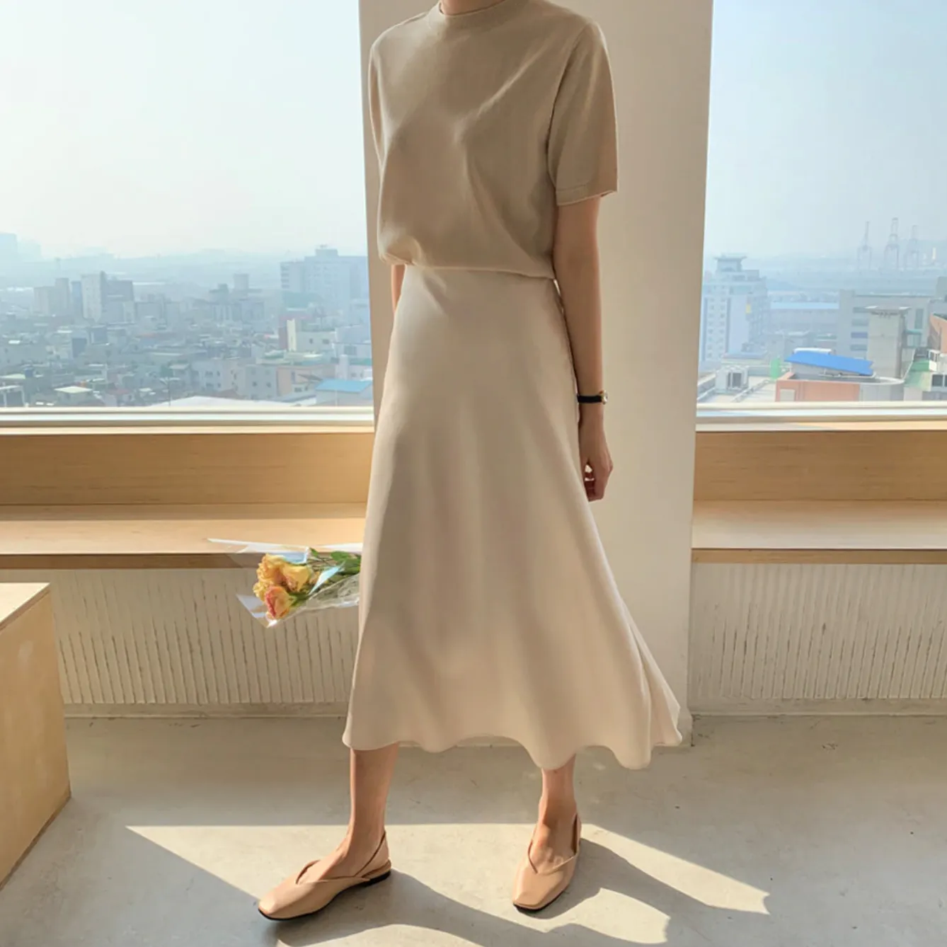 [Korean Style] Dolth Satin A-Line Long Skirt