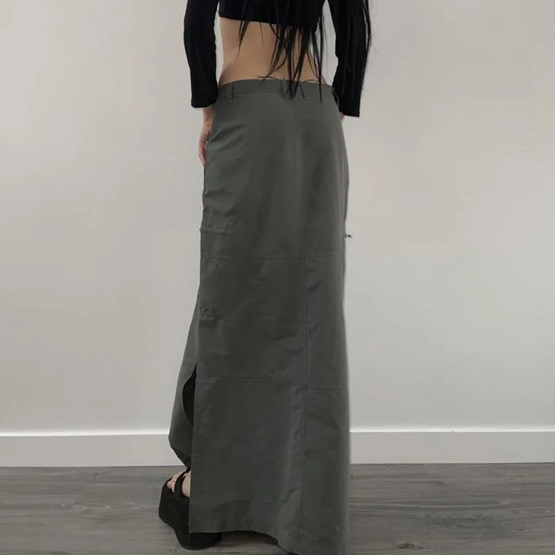 Low Waist Cargo Skirt & women's A-line gray long skirt