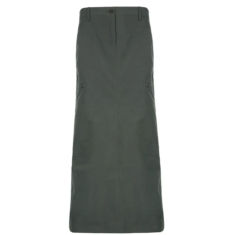 Low Waist Cargo Skirt & women's A-line gray long skirt