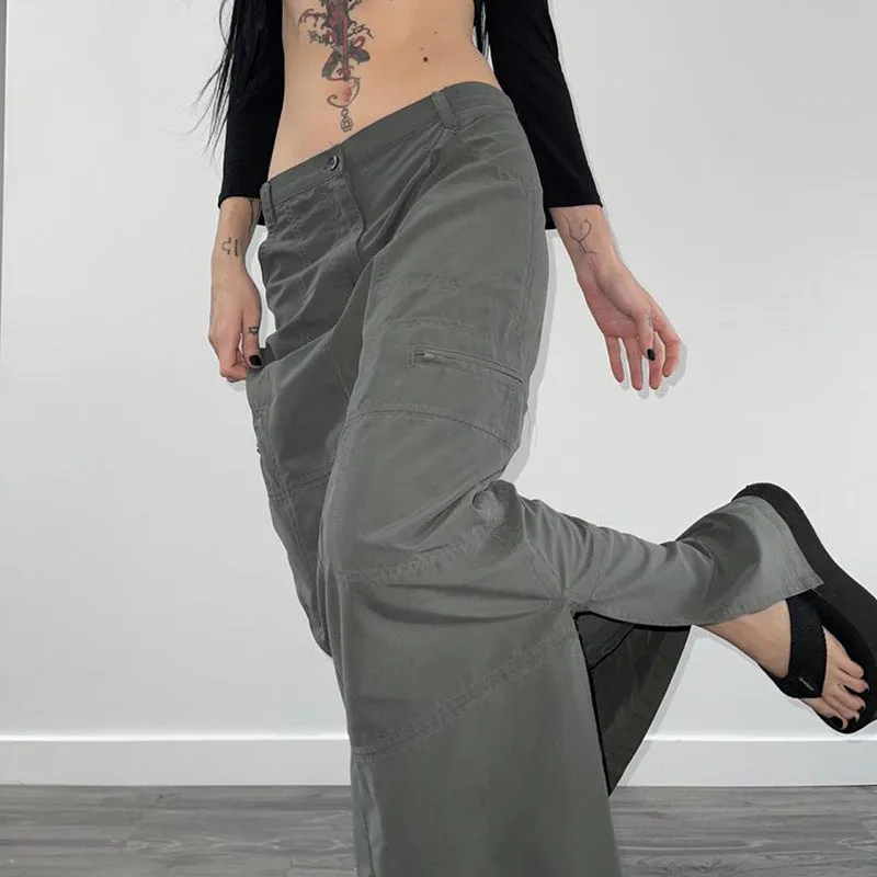 Low Waist Cargo Skirt & women's A-line gray long skirt