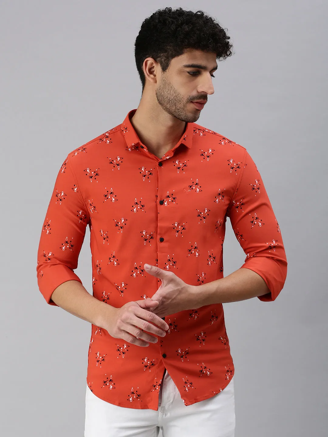 Men Rust Printed Casual Shirt