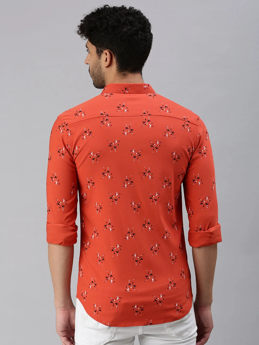 Men Rust Printed Casual Shirt