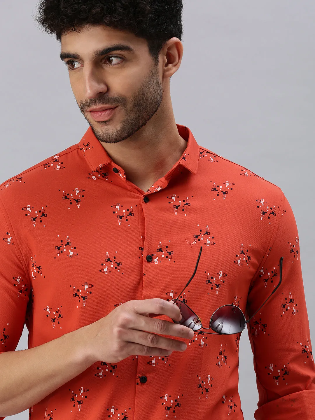 Men Rust Printed Casual Shirt