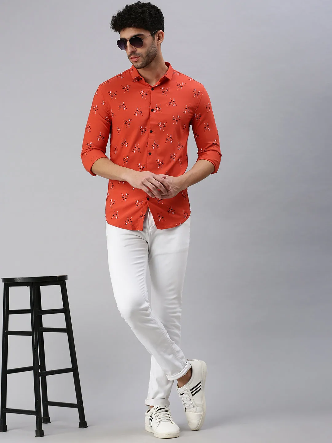 Men Rust Printed Casual Shirt