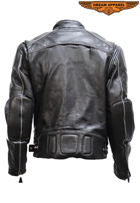 Mens Leather Jacket With Racer Collar