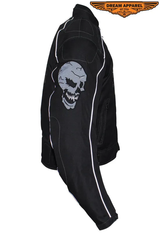 Mens Nylon Motorcycle Jacket with Reflective Skull