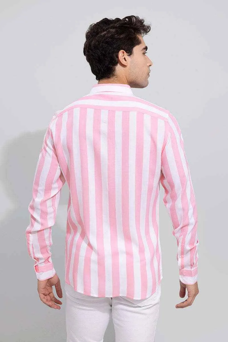 Men's Pink & White Striped Slim Fit Shirt