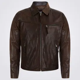 Men's Smart Brown Genuine Cow Leather Harrington Jacket