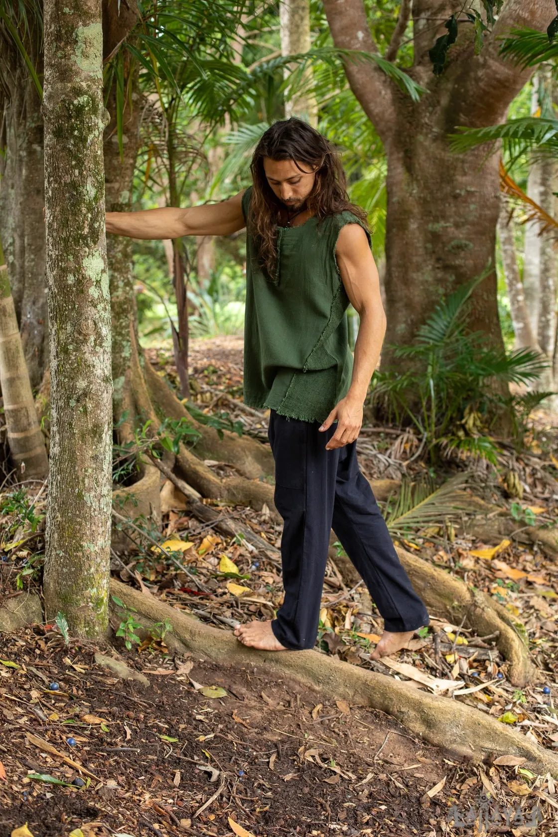 Mens Tank Top Handmade Green Neo Gypsy Sleeveless Earthy Top Shirt, Tribal Jungle Natural Savage Neck Festival Rave AJJAYA Nomadic Primitive