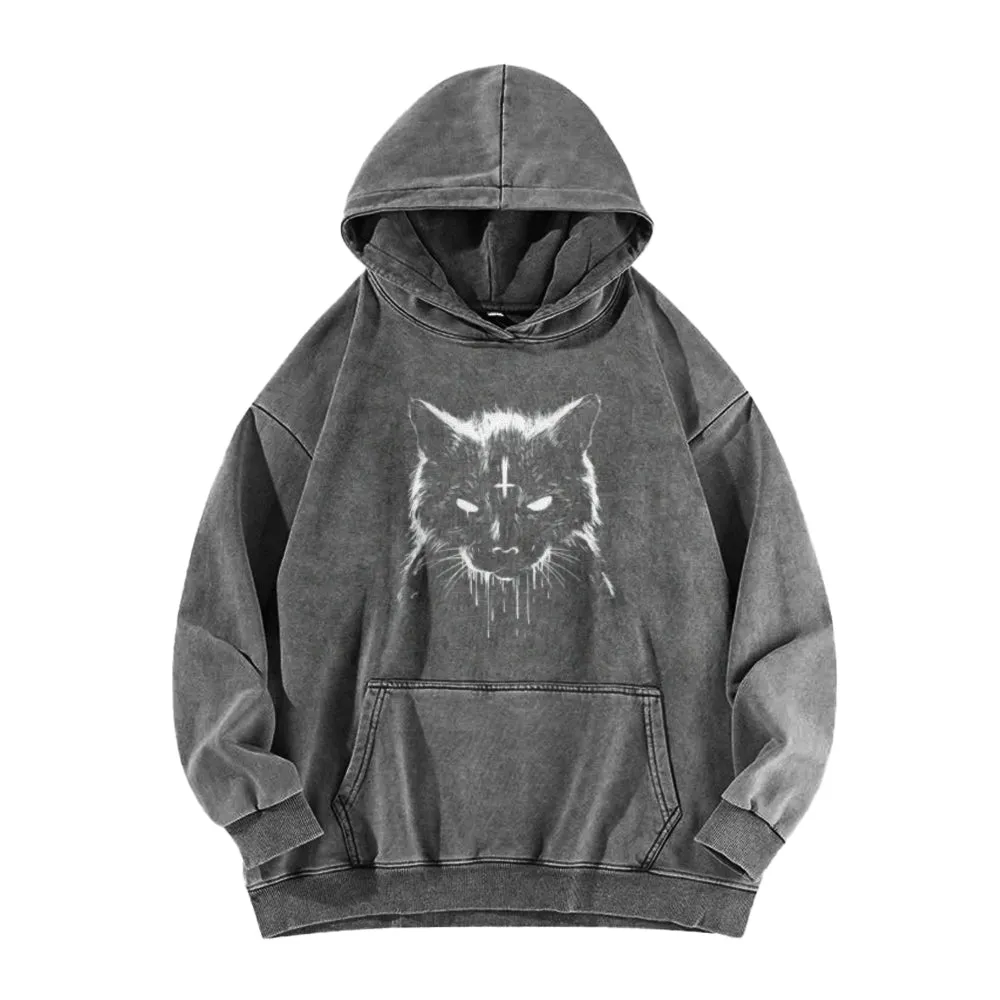 Mens Vintage Black Cat Graphic Hoodies